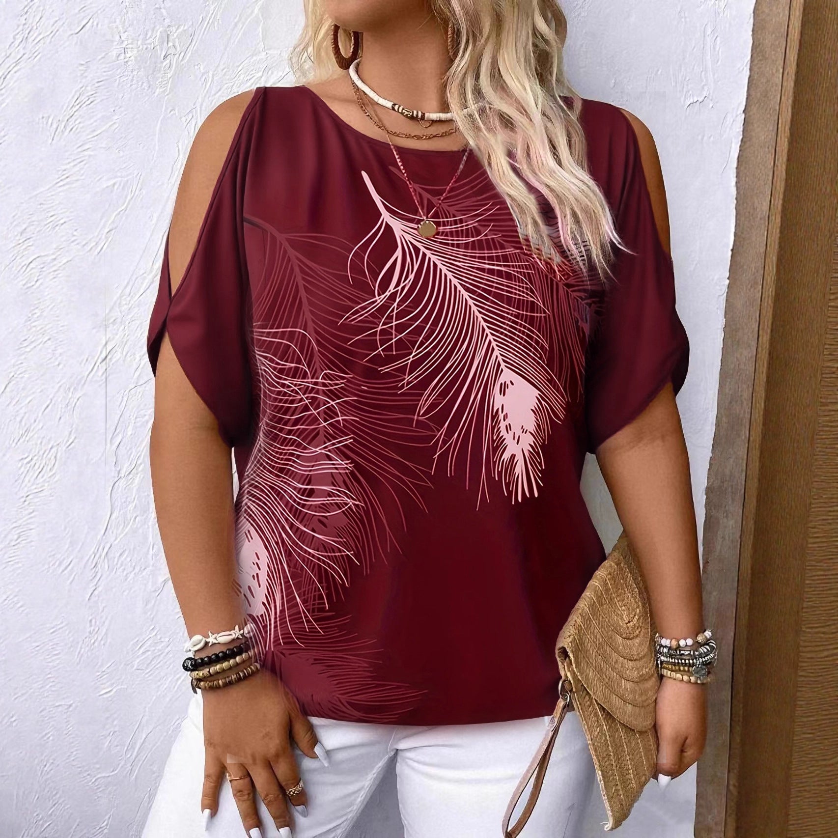 Women's Loose Round-neck Off-shoulder Top