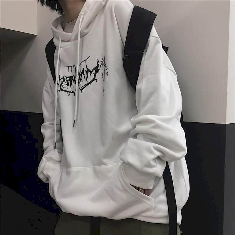 Lightning Print Losse Plus Fleece Hooded Sweatshirt