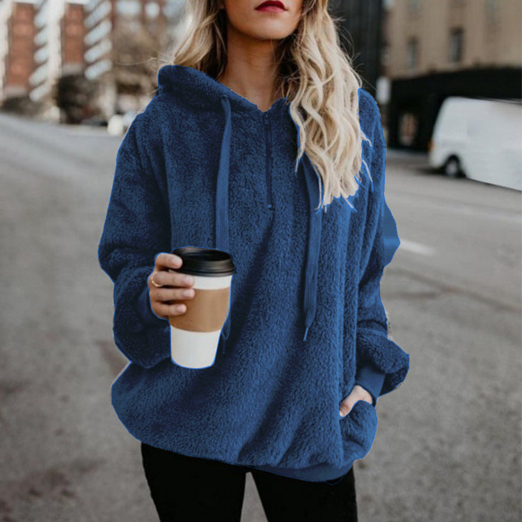 Autumn Winter Warm Zipper Pocket Coat Female Sweatshirt