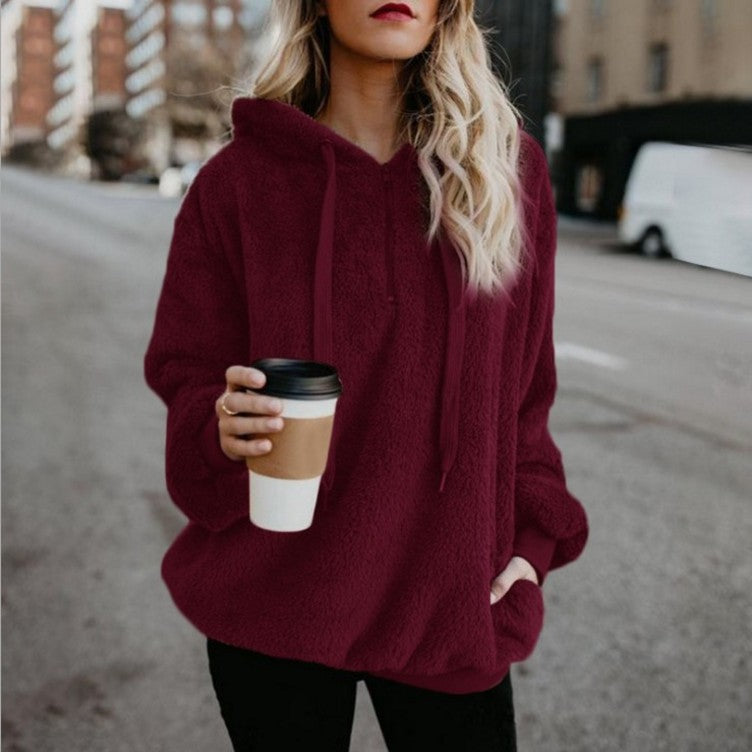 Autumn Winter Warm Zipper Pocket Coat Female Sweatshirt