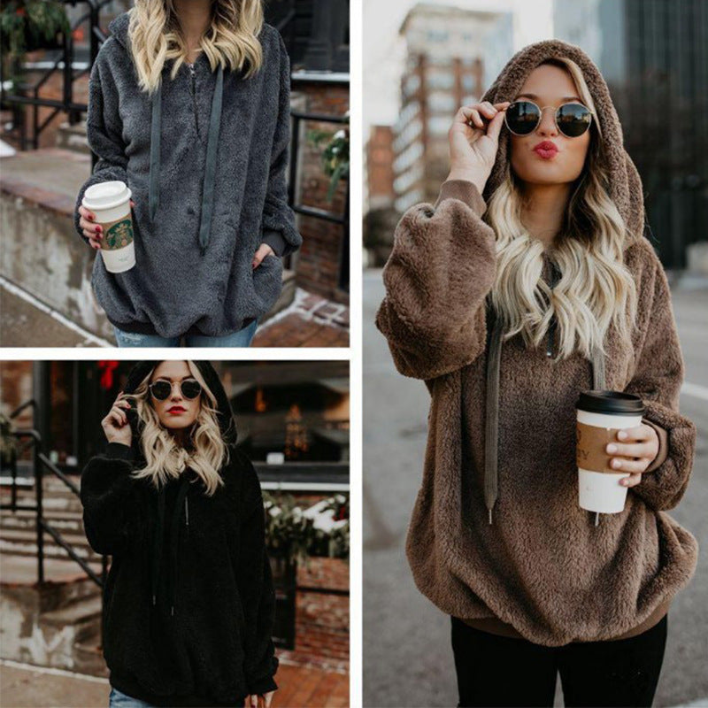 Autumn Winter Warm Zipper Pocket Coat Female Sweatshirt
