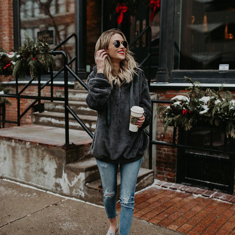 Autumn Winter Warm Zipper Pocket Coat Female Sweatshirt