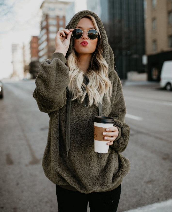 Autumn Winter Warm Zipper Pocket Coat Female Sweatshirt