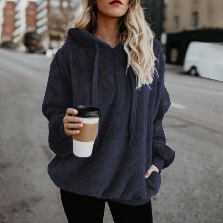 Autumn Winter Warm Zipper Pocket Coat Female Sweatshirt