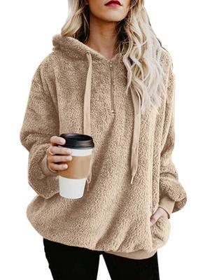 Autumn Winter Warm Zipper Pocket Coat Female Sweatshirt