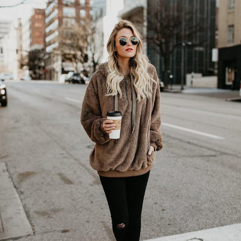 Autumn Winter Warm Zipper Pocket Coat Female Sweatshirt