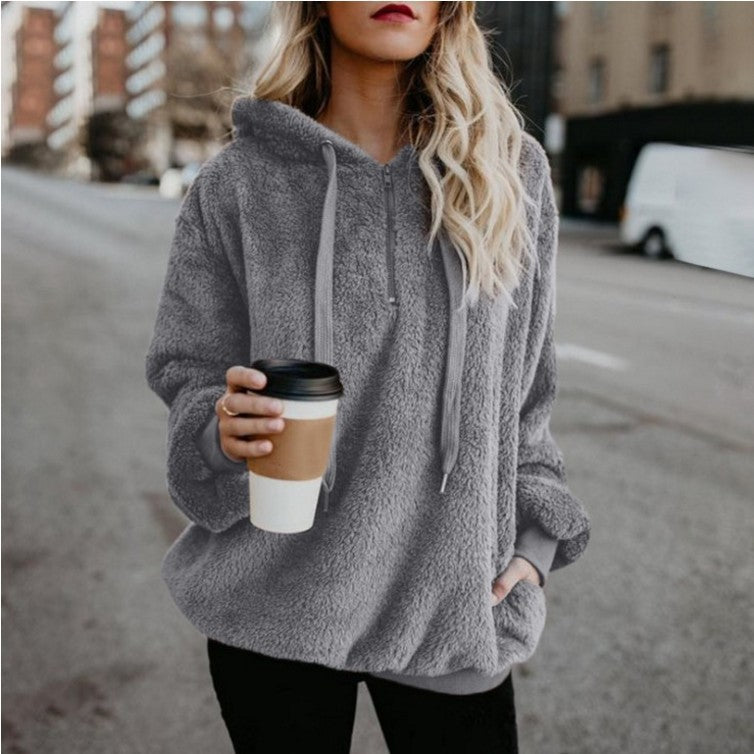 Autumn Winter Warm Zipper Pocket Coat Female Sweatshirt