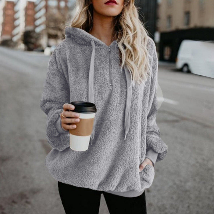 Autumn Winter Warm Zipper Pocket Coat Female Sweatshirt